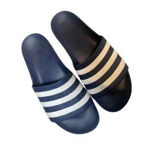 Men's Adidas Blue & White Striped Slides | Size 10 | Comfortable & Stylish!